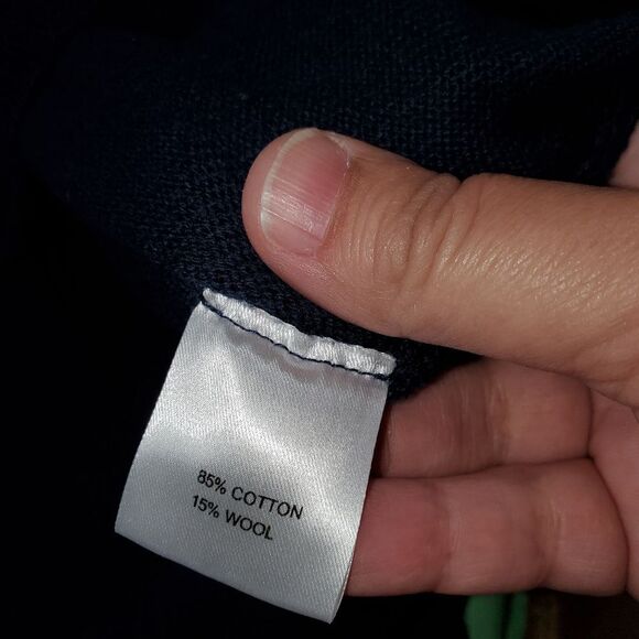 Moth Navy Wool Cotton Ruffle Slit V-Neck Sweater Medium - Picture 6 of 8